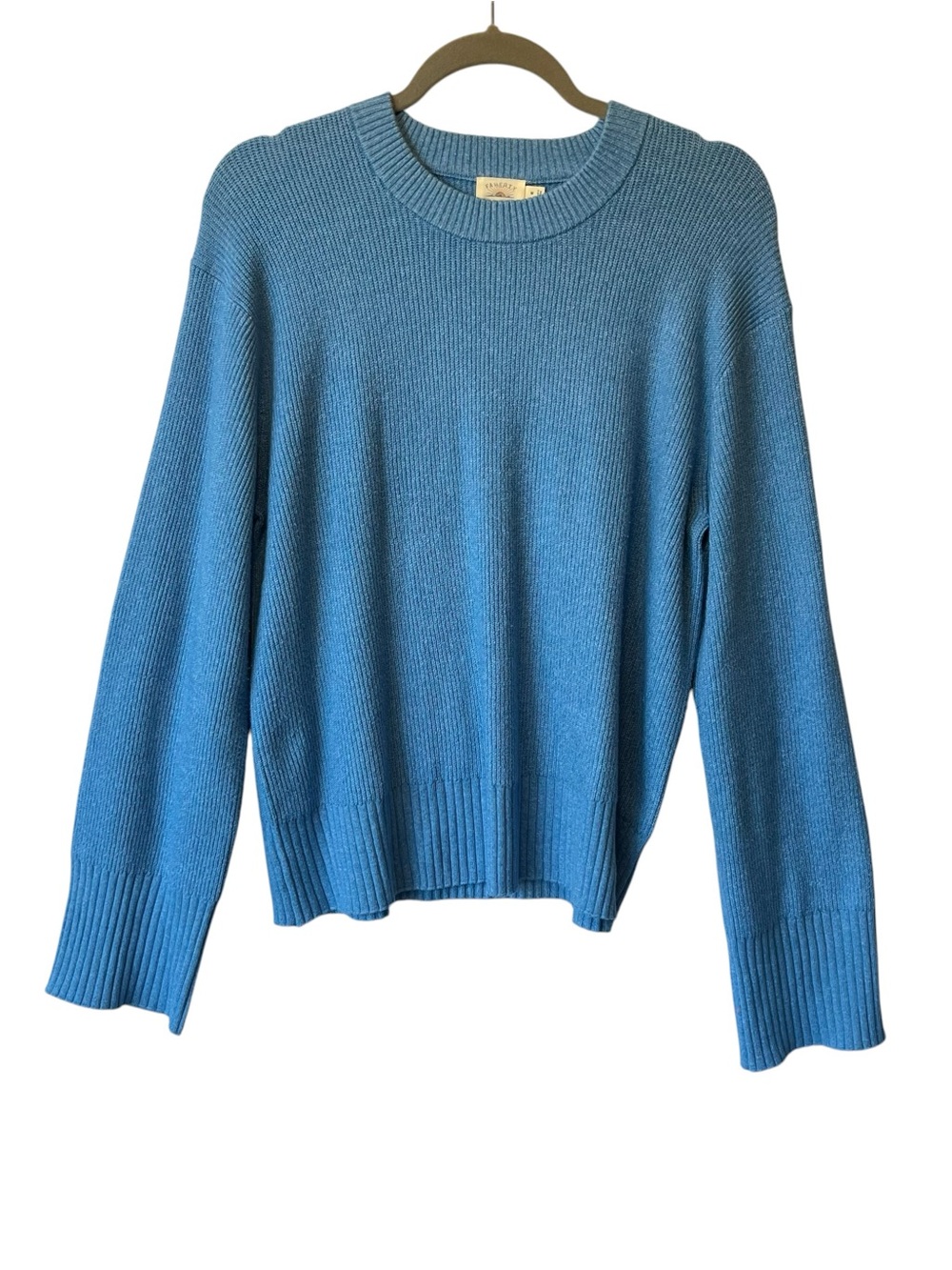 Faherty pullover sweater M Blue Crew neck Organic cotton Wide sleeve cuff Womens
